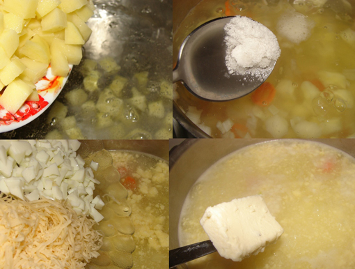 Рецепт приготовления блюда " Сырный суп с яйцами " :